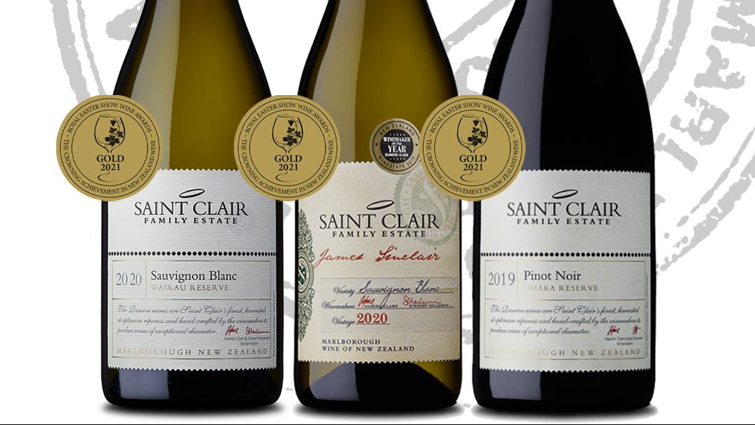 Three bottles of award-winning Saint Clair Family Estate wines.