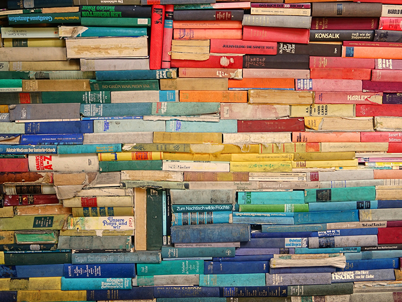 Pile of colorful books.